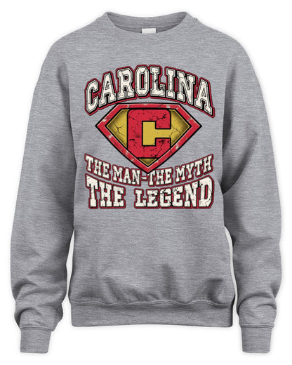 The Man The Myth The Legend Superman Graphic T-Shirt CAROLINA M1-74 / Unisex Sweatshirt / sport grey