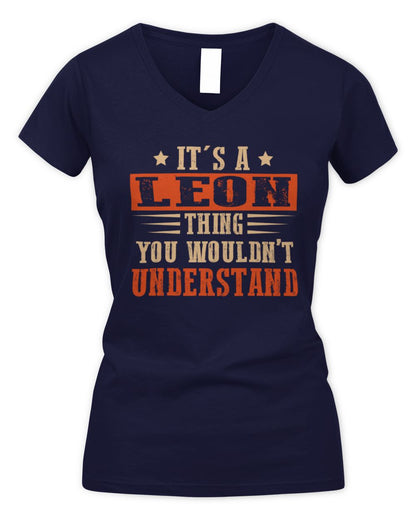 It's a Name Thing Personalized Funny Shirt LEON M1-51 / Women's V-Neck T-Shirt / navy