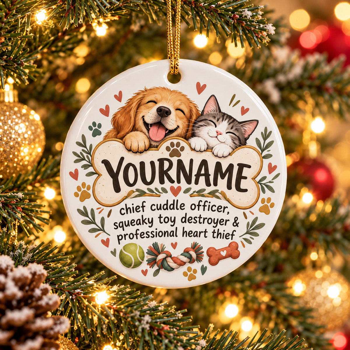 Chief Cuddle Officer Squeaky Toy Destroyer & Professional Heart Thief - Personalized Ceramic Ornament