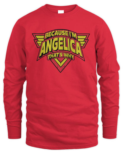 Because I'm Name That's Why Red and Yellow Logo Graphic T-Shirt ANGELICA M1-75 / Men's Long Sleeved T-Shirt / red