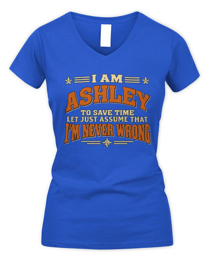 I'm Name Let's Just Assume I'm Never Wrong Retro Shirt ASHLEY M1-64 / Women's V-Neck T-Shirt / royal