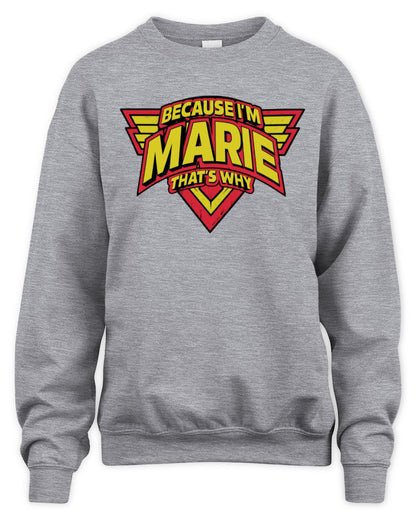 Because I'm Name That's Why Red and Yellow Logo Graphic T-Shirt MARIE M1-75 / Unisex Sweatshirt / sport grey