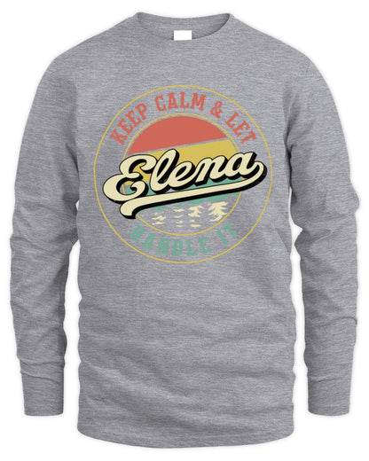 Keep Calm Let Your Name Handle It Retro T-Shirt ELENA M1-54 / Men's Long Sleeved T-Shirt / sport grey