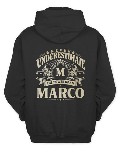 Never Underestimate Your Name Luxury Logo Shirt MARCO M1-63 / Unisex Hoodie / black