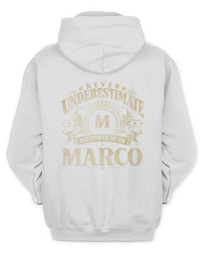 Never Underestimate Your Name Luxury Logo Shirt MARCO M1-63 / Unisex Hoodie / white