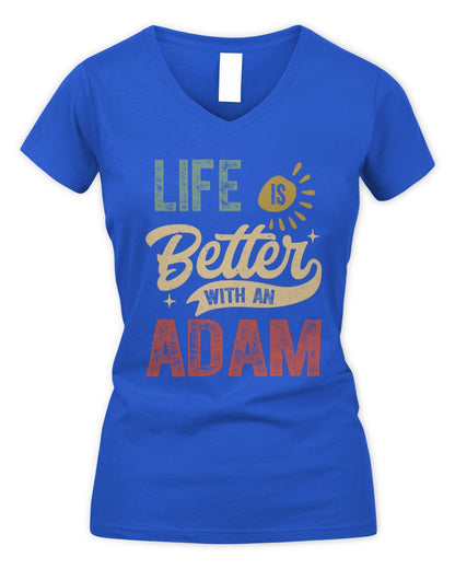 Life Is Better With a Name Personalized Retro T-Shirt ADAM-48 / Women's V-Neck T-Shirt / royal