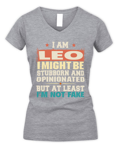 I Am Name I Might Be Stubborn and Opinionated Graphic T-Shirt LEO M1-72 / Women's V-Neck T-Shirt / sport grey