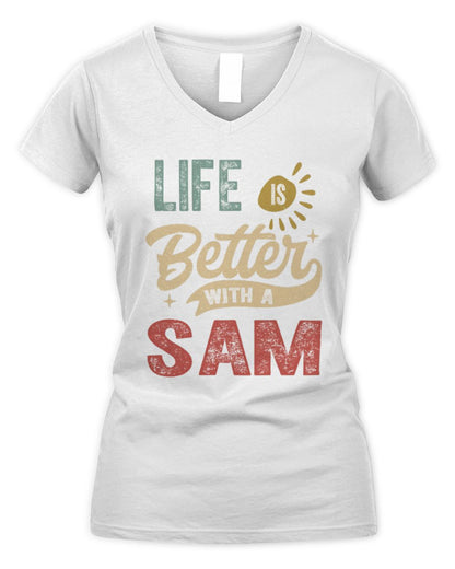 Life Is Better With a Name Personalized Retro T-Shirt SAM-48 / Women's V-Neck T-Shirt / white