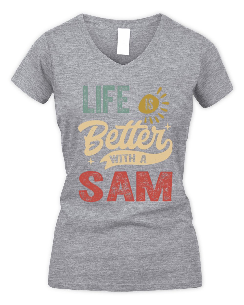 Life Is Better With a Name Personalized Retro T-Shirt SAM-48 / Women's V-Neck T-Shirt / sport grey