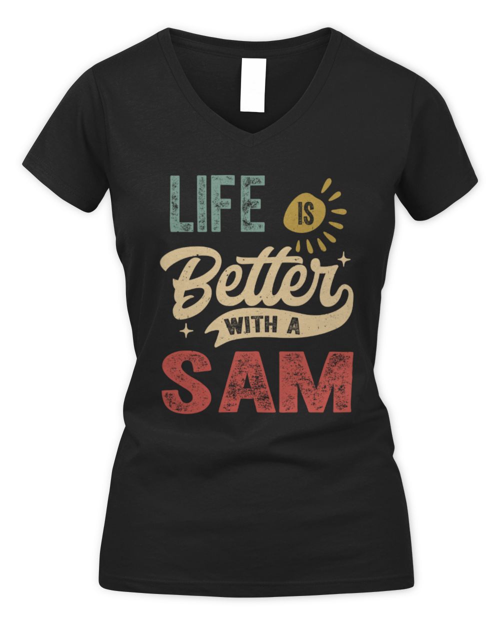 Life Is Better With a Name Personalized Retro T-Shirt SAM-48 / Women's V-Neck T-Shirt / black