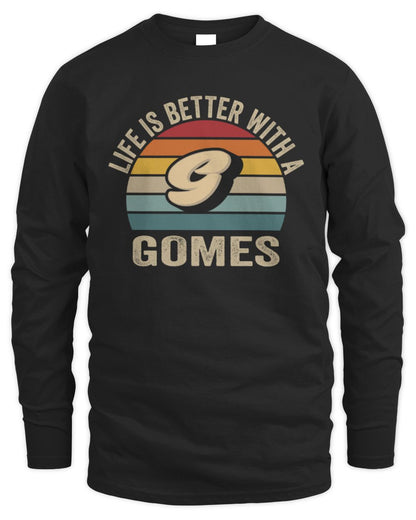 Life Is Better with Name Vintage Sun Shirt GOMES M1-50 / Men's Long Sleeved T-Shirt / black