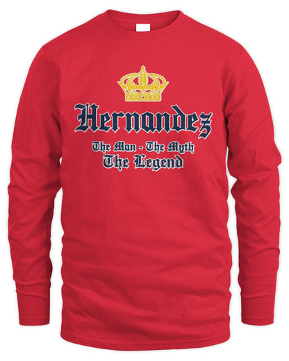 The Man The Myth The Legend Corona Beer T-Shirt HERNANDEZ M1-S83 / Men's Long Sleeved T-Shirt / red