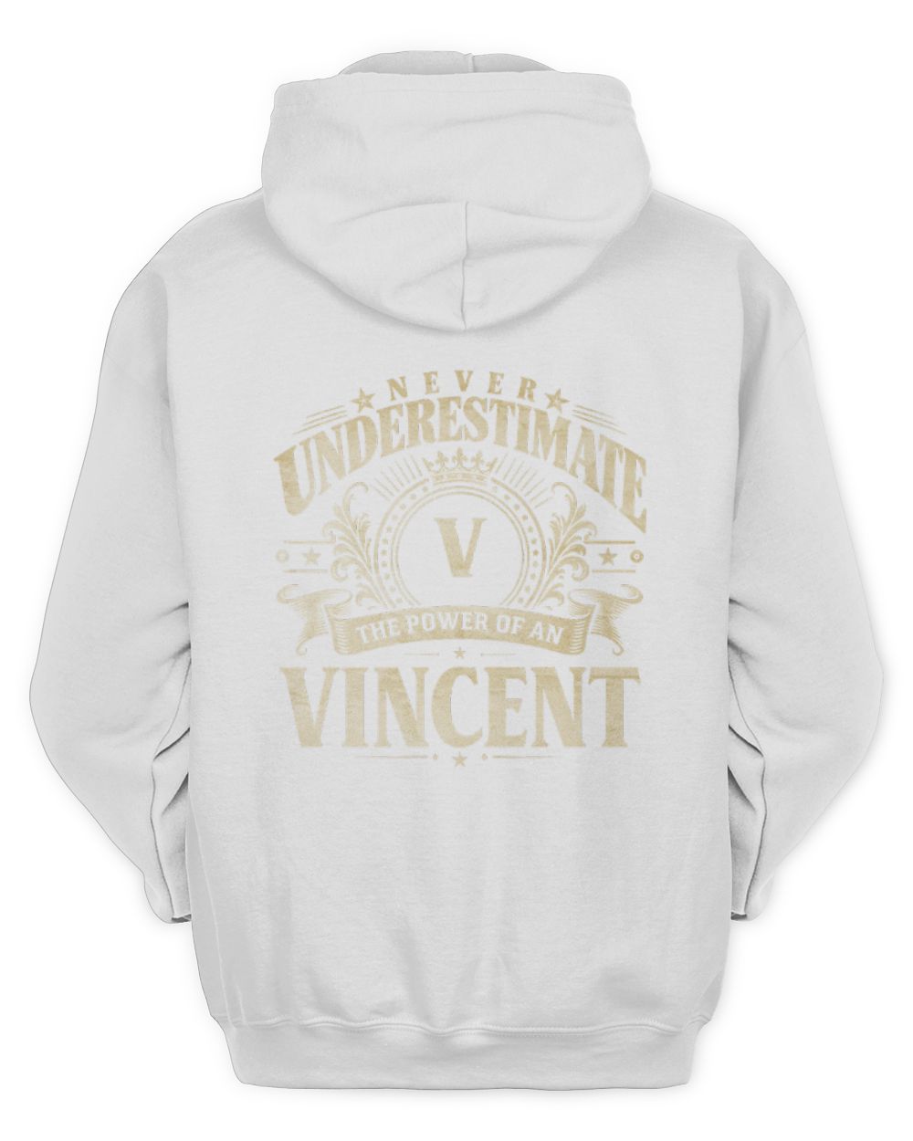 Never Underestimate Your Name Luxury Logo Shirt VINCENT M1-63 / Unisex Hoodie / white