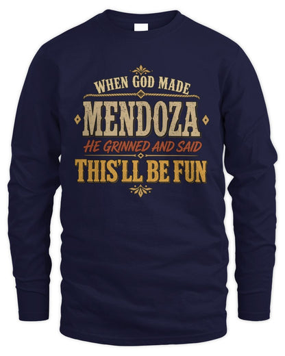 When God Made Your Name Funny Western T-Shirt MENDOZA M1-81 / Men's Long Sleeved T-Shirt / navy