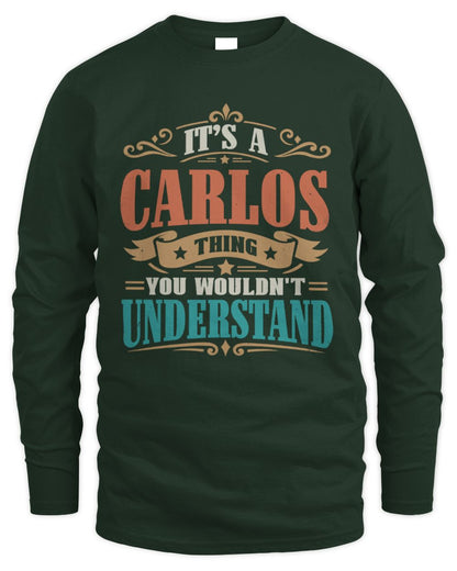 It’s a Name Thing Personalized Retro T-Shirt CARLOS M1-47 / Men's Long Sleeved T-Shirt / forest green