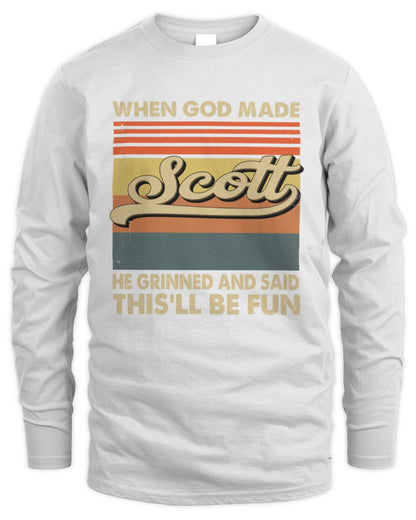 When God Made Your Name He Grinned Vintage T-Shirt SCOTT M1-55 / Men's Long Sleeved T-Shirt / white
