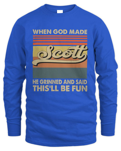 When God Made Your Name He Grinned Vintage T-Shirt SCOTT M1-55 / Men's Long Sleeved T-Shirt / royal