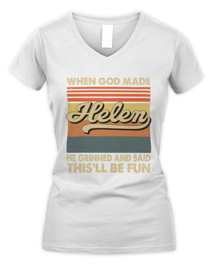 When God Made Your Name He Grinned Vintage T-Shirt HELEN M1-55 / Women's V-Neck T-Shirt / white