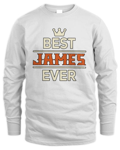 Best Your Name With Crown Shirt JAMES M1-59 / Men's Long Sleeved T-Shirt / white