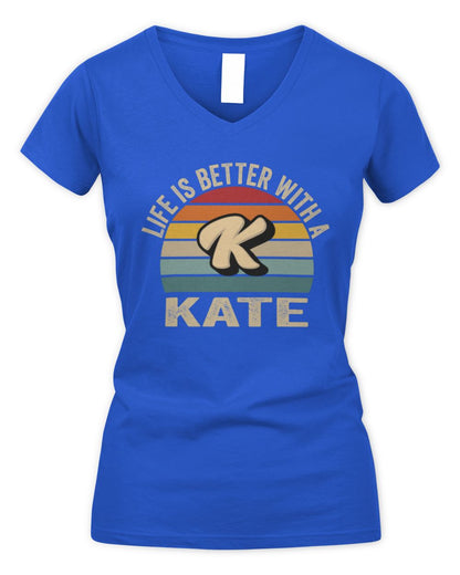 Life Is Better with Name Vintage Sun Shirt KATE M1-50 / Women's V-Neck T-Shirt / royal