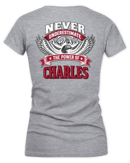 Never Underestimate Your Name Eagle Mountain Shirt CHARLES M1-61 / Women's V-Neck T-Shirt / sport grey