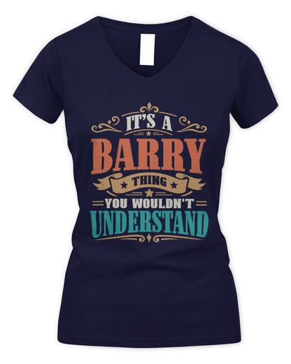 It’s a Name Thing Personalized Retro T-Shirt BARRY M1-47 / Women's V-Neck T-Shirt / navy