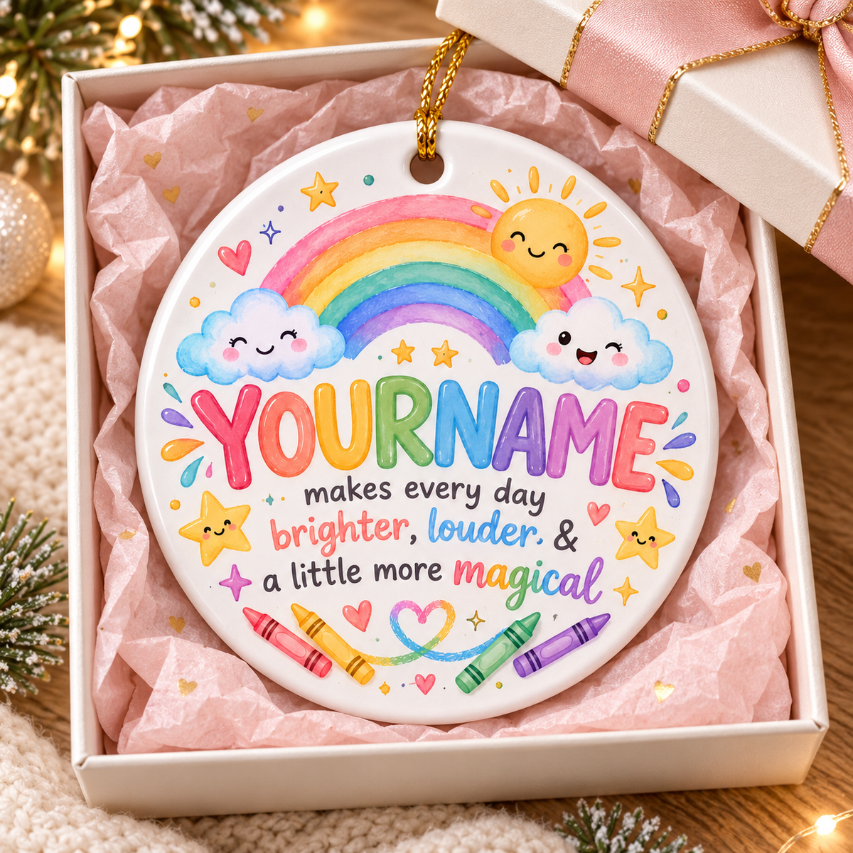 Makes Every Day Brighter Louder & A Little More Magical - Personalized Ceramic Ornament
