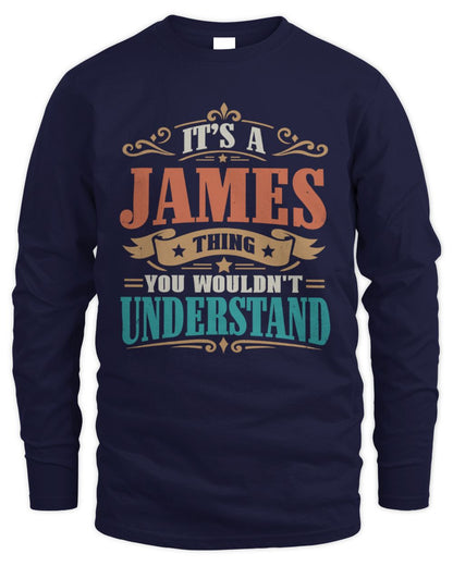 It’s a Name Thing Personalized Retro T-Shirt JAMES M1-47 / Men's Long Sleeved T-Shirt / navy