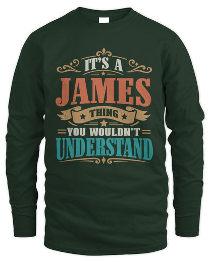 It’s a Name Thing Personalized Retro T-Shirt JAMES M1-47 / Men's Long Sleeved T-Shirt / forest green