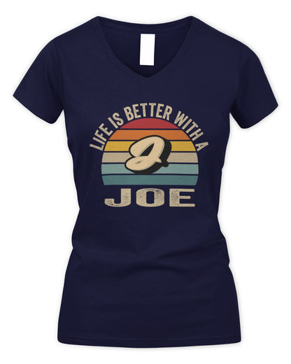 Life Is Better with Name Vintage Sun Shirt JOE M1-50 / Women's V-Neck T-Shirt / navy