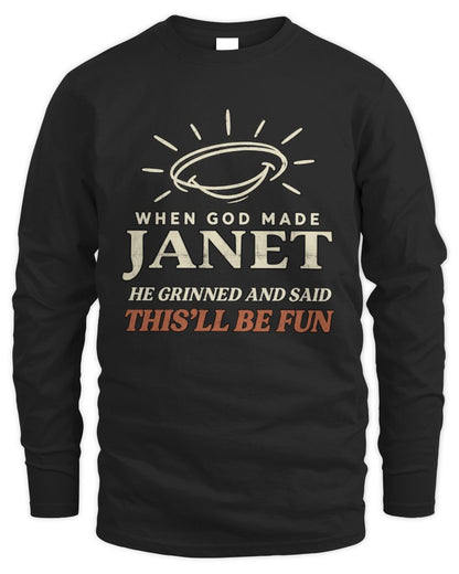 When God Made Your Name Funny Western T-Shirt T-Shirt JANET M1-S82 / Men's Long Sleeved T-Shirt / black