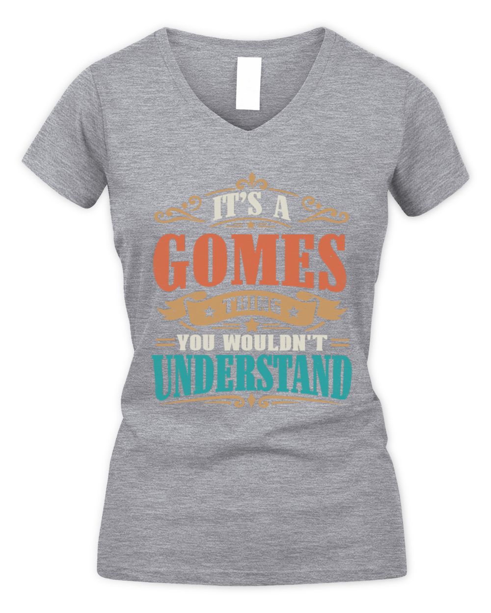 It’s a Name Thing Personalized Retro T-Shirt GOMES M1-47 / Women's V-Neck T-Shirt / sport grey