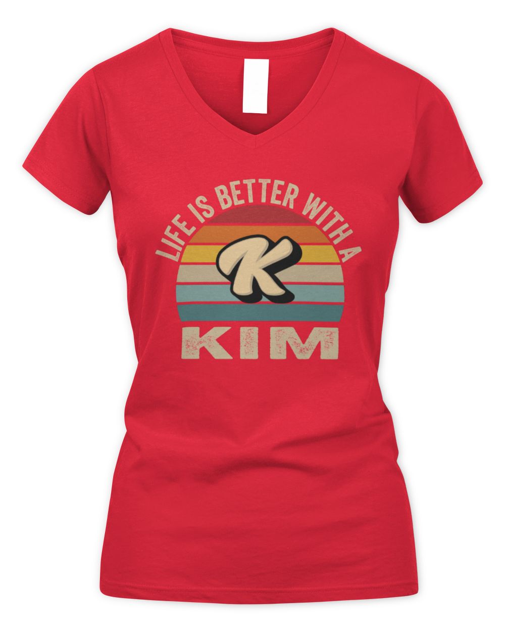Life Is Better with Name Vintage Sun Shirt KIM M1-50 / Women's V-Neck T-Shirt / red