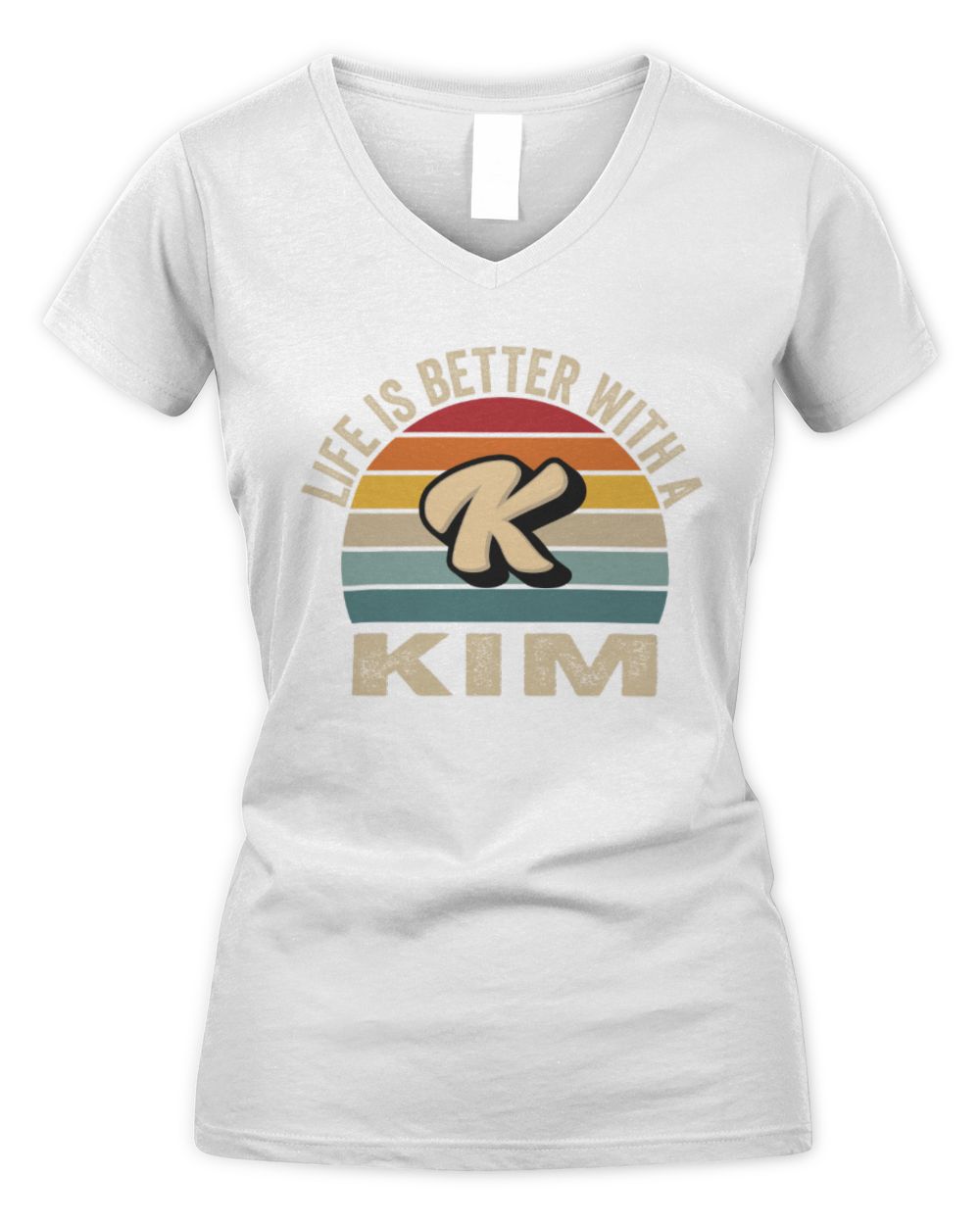 Life Is Better with Name Vintage Sun Shirt KIM M1-50 / Women's V-Neck T-Shirt / white