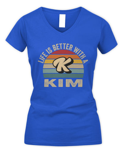Life Is Better with Name Vintage Sun Shirt KIM M1-50 / Women's V-Neck T-Shirt / royal
