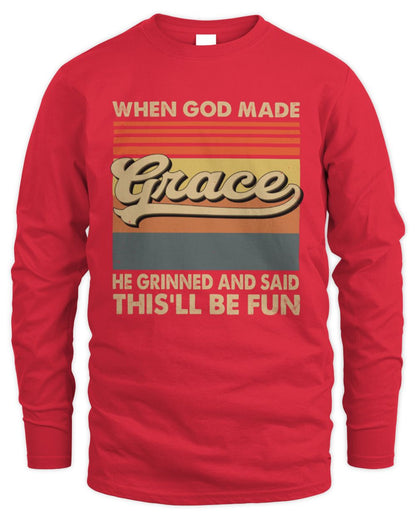 When God Made Your Name He Grinned Vintage T-Shirt GRACE M1-55 / Men's Long Sleeved T-Shirt / red