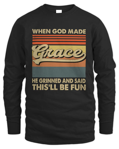 When God Made Your Name He Grinned Vintage T-Shirt GRACE M1-55 / Men's Long Sleeved T-Shirt / black