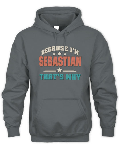 Because I'm Name That's Why Personalized Retro Shirt SEBASTIAN-49 / Unisex Hoodie / charcoal