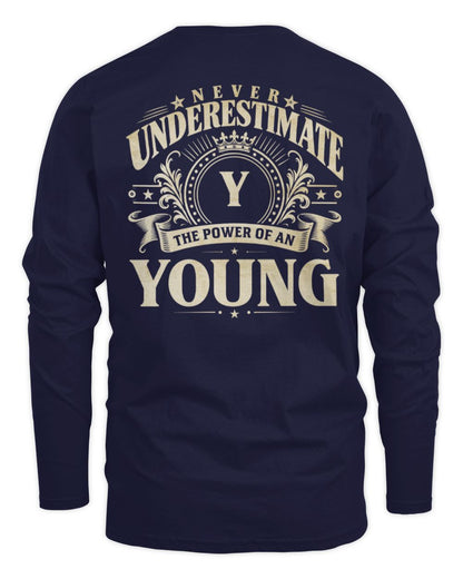 Never Underestimate Your Name Luxury Logo Shirt YOUNG M1-63 / Men's Long Sleeved T-Shirt / navy