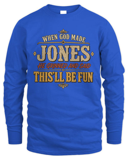 When God Made Your Name Funny Western T-Shirt JONES M1-81 / Men's Long Sleeved T-Shirt / royal