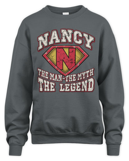 The Man The Myth The Legend Superman Graphic T-Shirt NANCY M1-74 / Unisex Sweatshirt / charcoal
