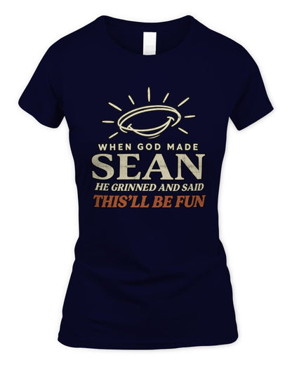 When God Made Your Name Funny Western T-Shirt T-Shirt SEAN M1-S82 / Women's Standard T-Shirt / navy