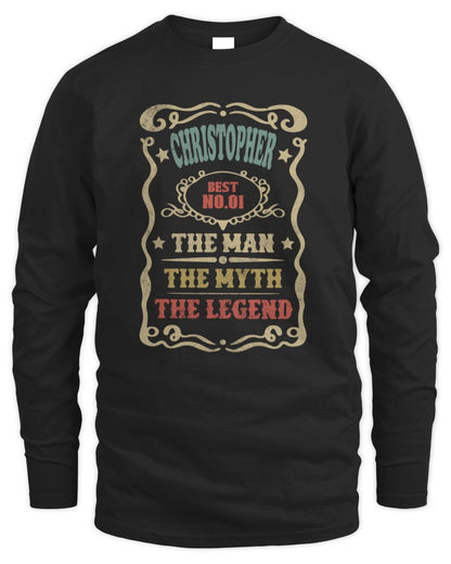 The Man The Myth The Legend Vintage Gold Wine Shirt CHRISTOPHER M1-52 / Men's Long Sleeved T-Shirt / black