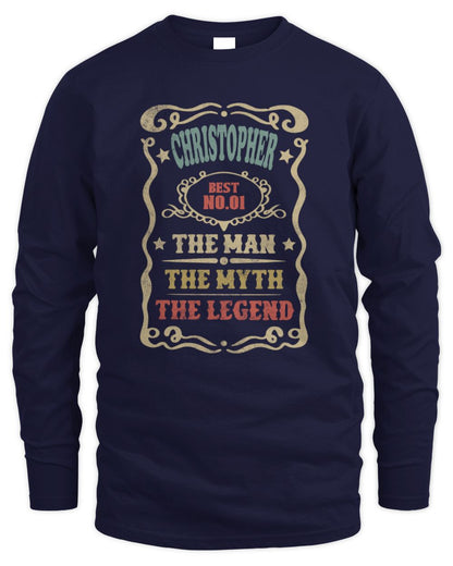 The Man The Myth The Legend Vintage Gold Wine Shirt CHRISTOPHER M1-52 / Men's Long Sleeved T-Shirt / navy