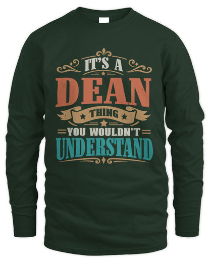 It’s a Name Thing Personalized Retro T-Shirt DEAN M1-47 / Men's Long Sleeved T-Shirt / forest green