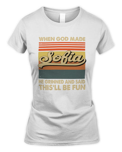 When God Made Your Name He Grinned Vintage T-Shirt SOFIA M1-55 / Women's Standard T-Shirt / white