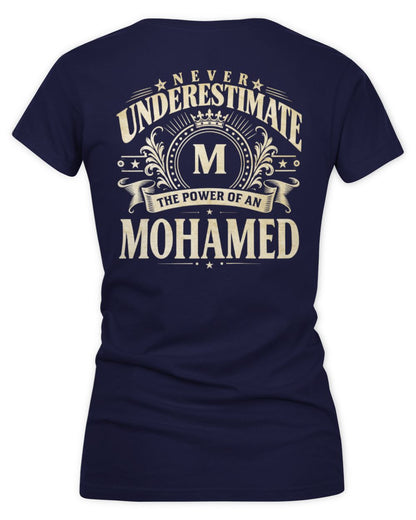 Never Underestimate Your Name Luxury Logo Shirt MOHAMED M1-63 / Women's V-Neck T-Shirt / navy