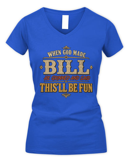When God Made Your Name Funny Western T-Shirt BILL M1-81 / Women's V-Neck T-Shirt / royal