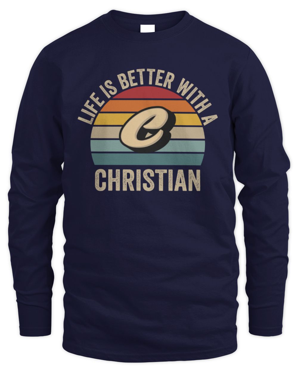 Life Is Better with Name Vintage Sun Shirt CHRISTIAN M1-50 / Men's Long Sleeved T-Shirt / navy