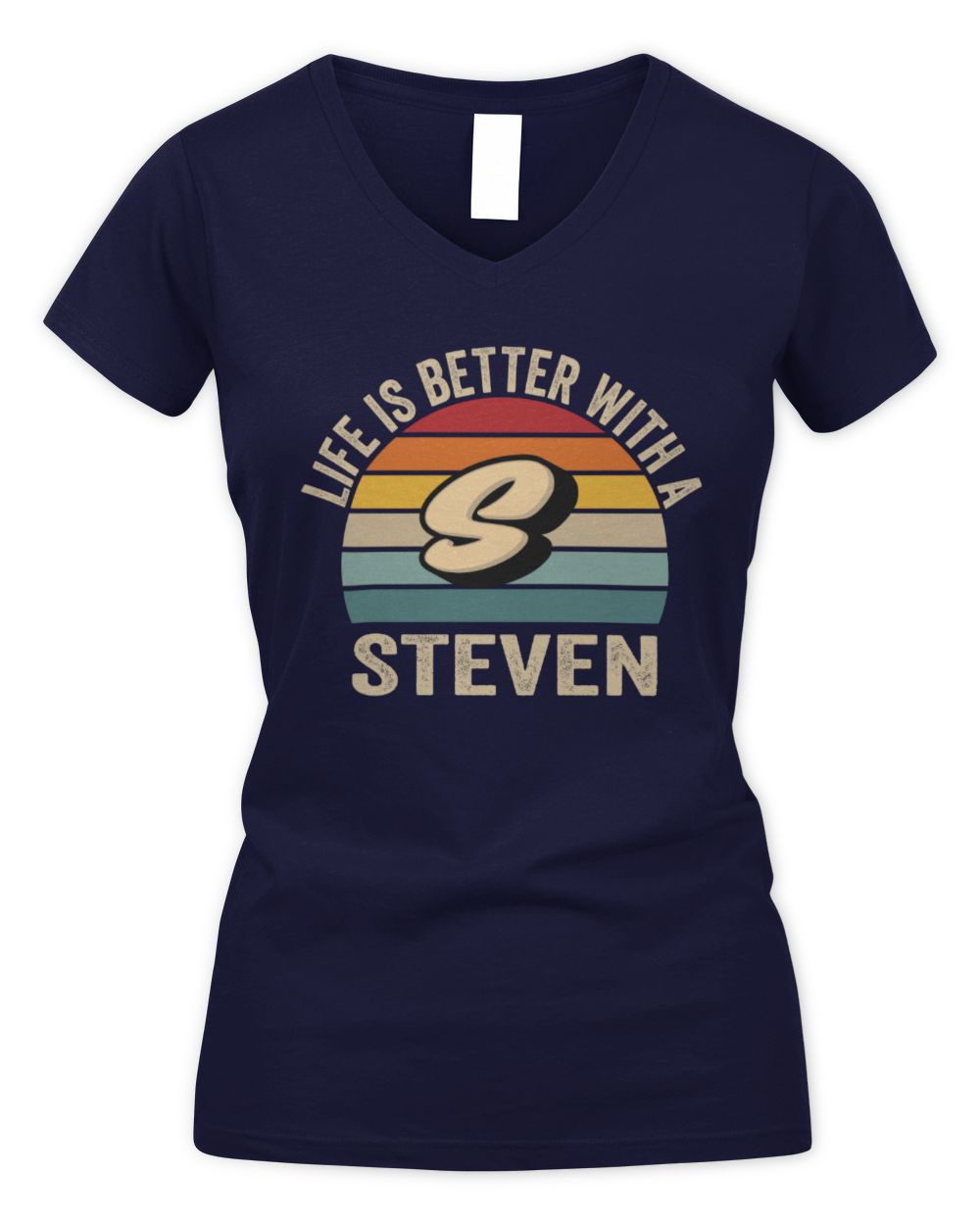 Life Is Better with Name Vintage Sun Shirt STEVEN M1-50 / Women's V-Neck T-Shirt / navy